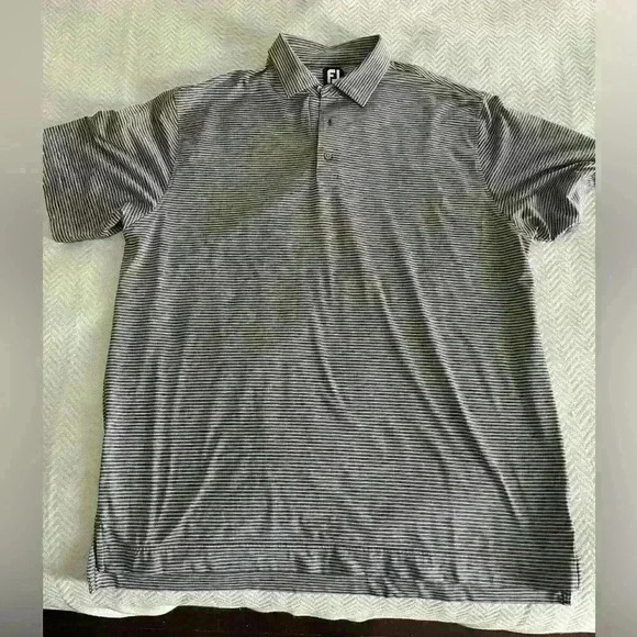 FootJoy Polo Golf Shirt Mens Gray and White Striped Size XL Golf Casual Collar - Picture 1 of 7